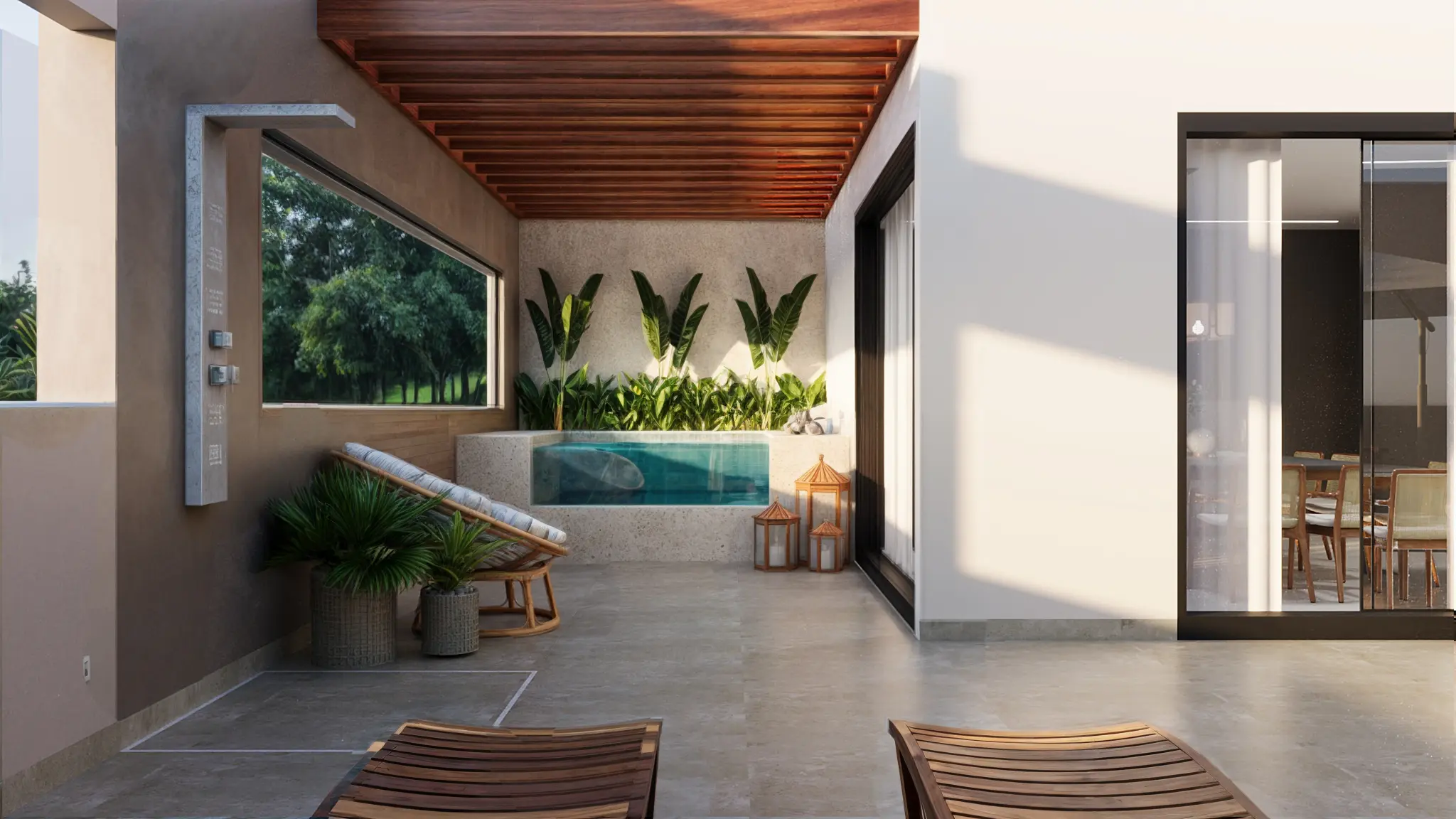 Área externa com banheira